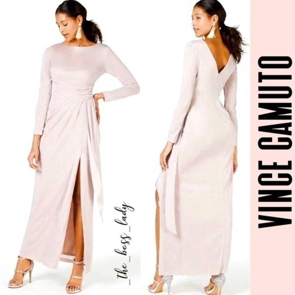 Vince Camuto maxi slit dress pink metallic 4